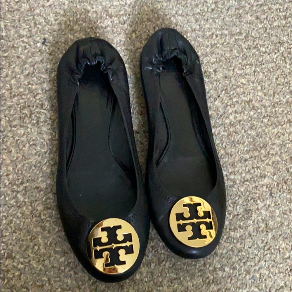 Black Leather Tory Burch Flats 9.5